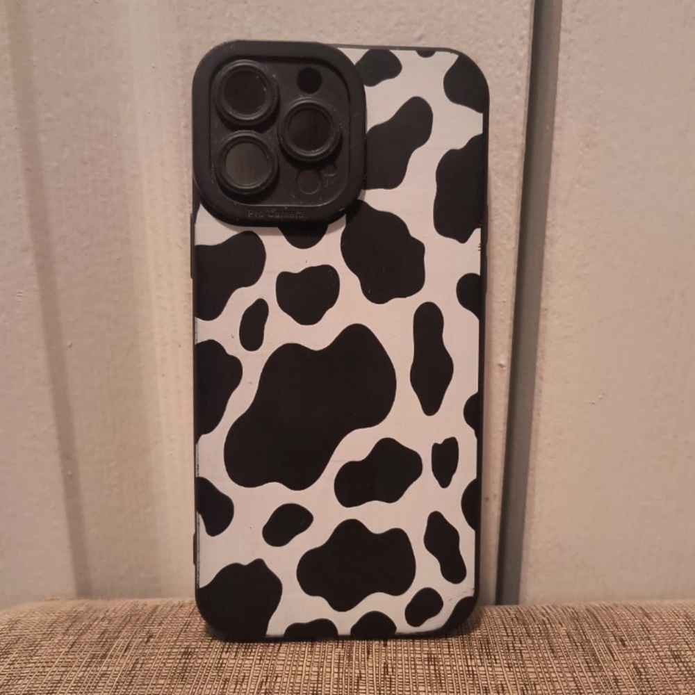 iPhone 13 Pro Max Cow Print White & Black Animal skin design Case.